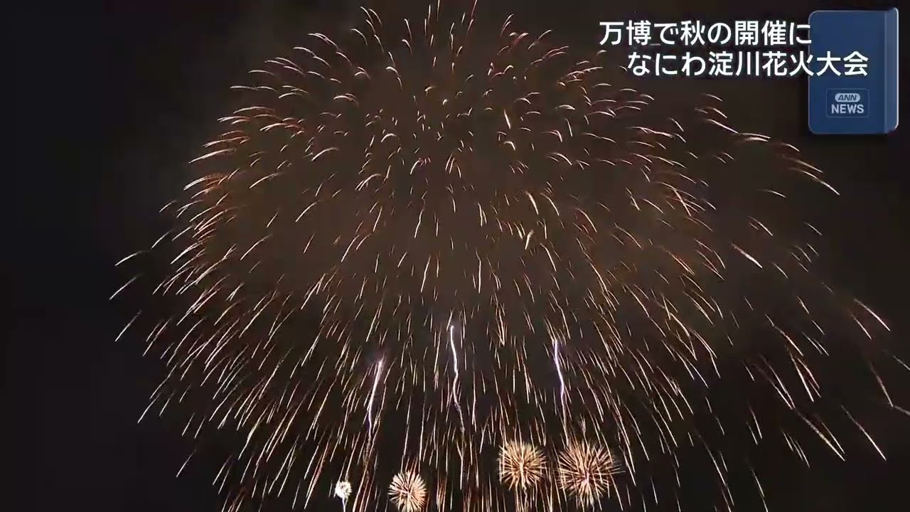 雨降る夜空に鮮やかな花火 「笑ろて、光ってなにわの空に描く未来図!」 第37回なにわ淀川花火大会 今年は秋の開催
